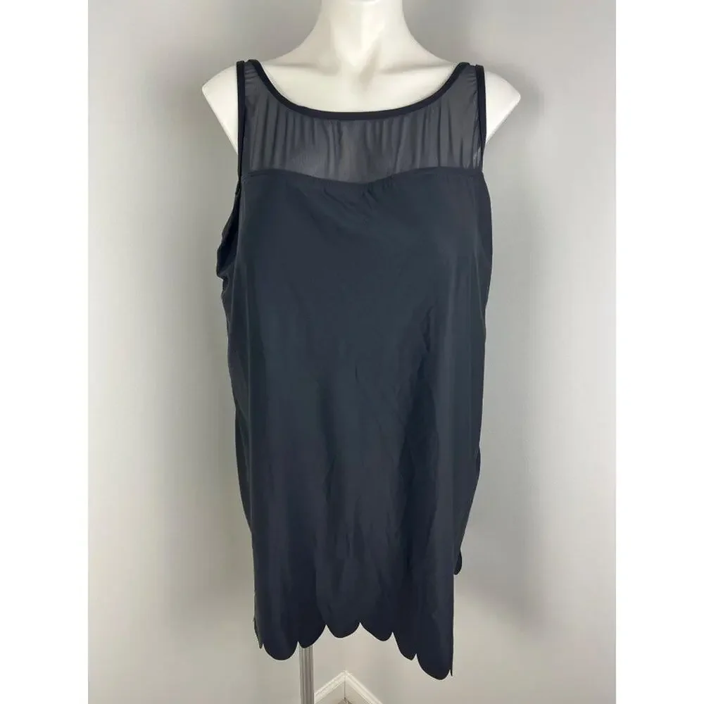 Swim Solutions Tummy Control Black Mesh Scalloped Hem Plus Size Swim Dress 24W - Picture 3 of 10
